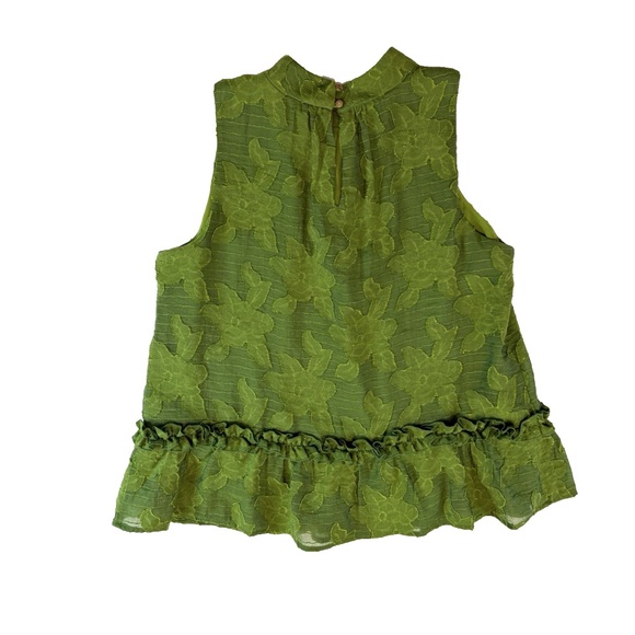Maeve Anthropologie Women Size 10 Savannah Green Embroidered Swing Blouse Ruffle - Picture 9 of 15
